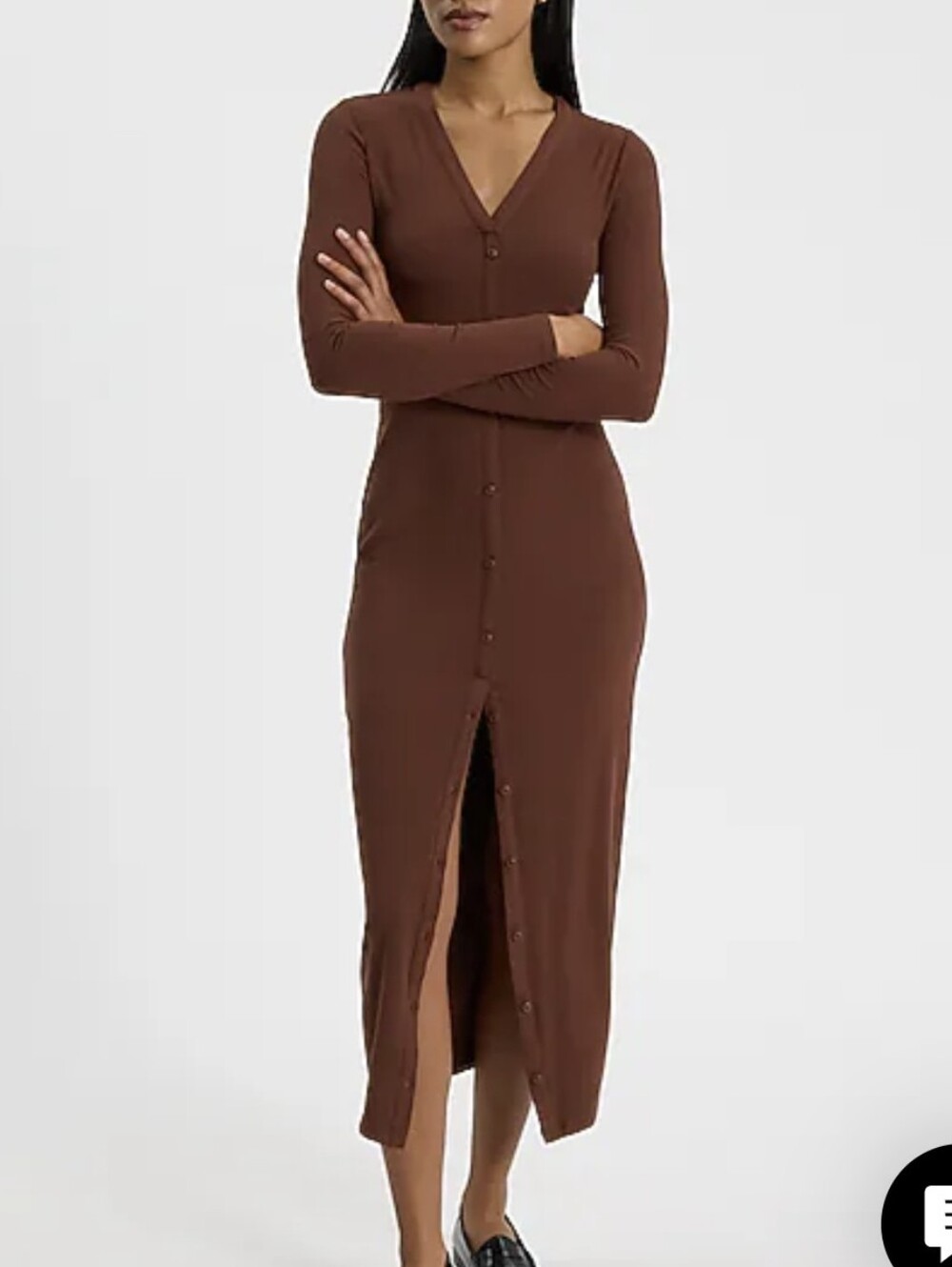 Express Fitted Ribbed Knit Long Sleeve Button Down Midi Dress Sz Small